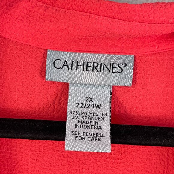 Catherines Womens Plus 2X Coral Button Up Blouse Roll Tab Sleeve Pocket Shirt - Picture 4 of 11